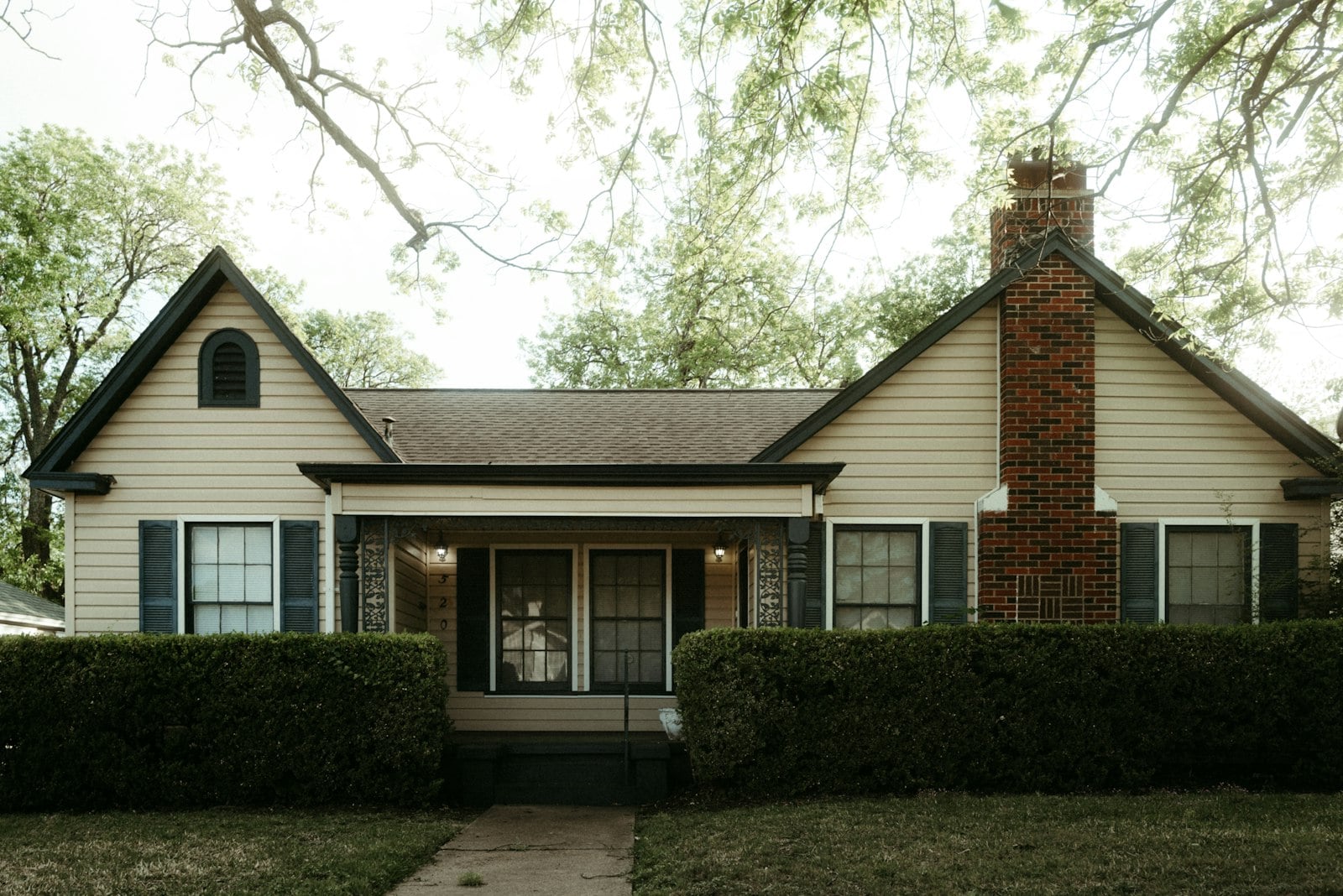 Single-story house with a brick chimney